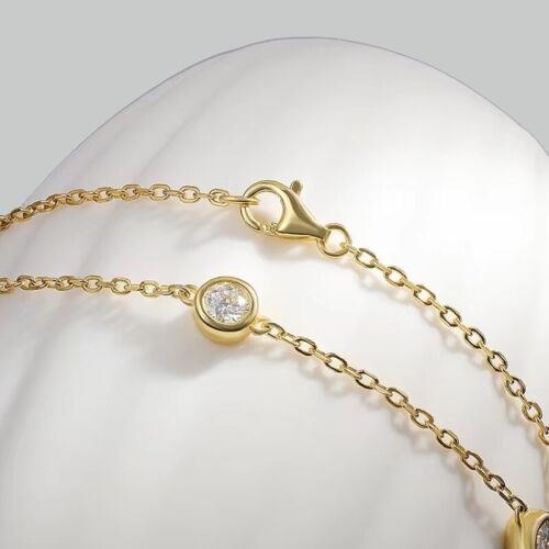 3cttw D VVS1 Moissanite Station Necklace Chain S925 Silver 18k Yellow Gold Plate - Picture 7 of 12