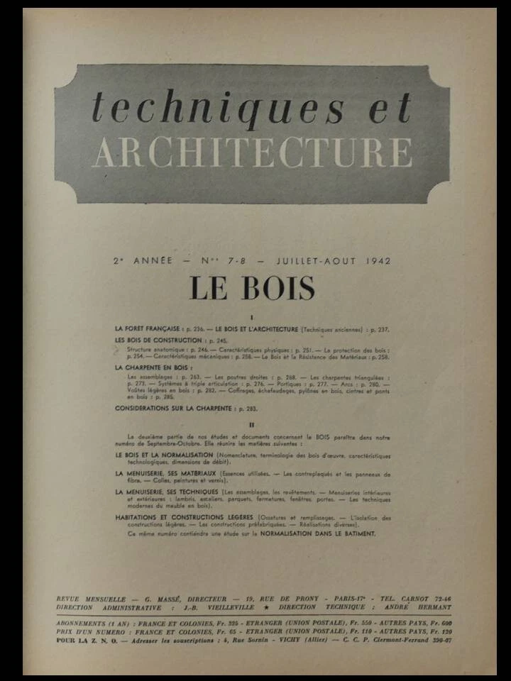 TECHNIQUES ET ARCHITECTURE n°7-8 1942 BOIS, CHARPENTE - Photo 2/2
