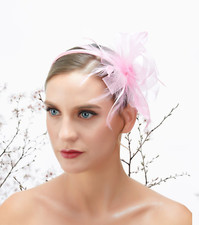 Light Pink Feather Mesh Wedding Fascinator Headband Woman Headpiece Derby Day