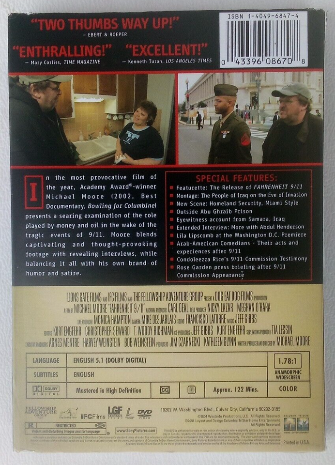 Michael Moore Fahrenheit 9/11 DVD Movie Documentary Brand New | eBay