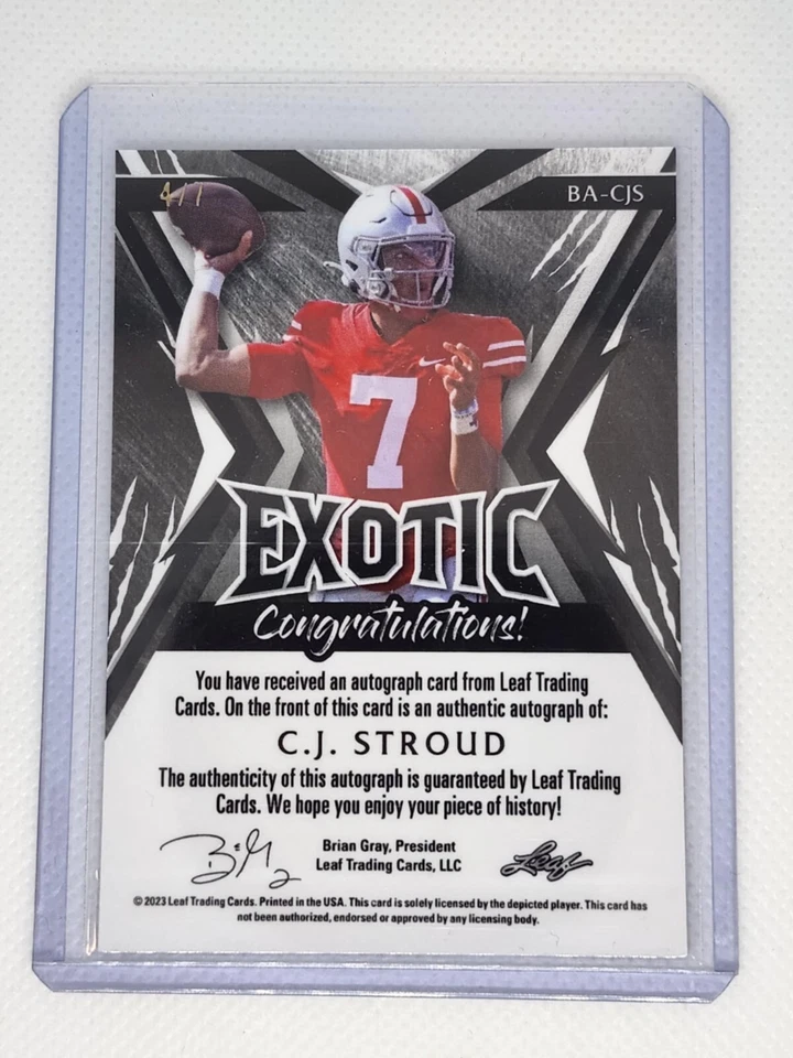 2023 LEAF EXOTIC MOJO PARROTT AUTOGRAPH #BA-CJS C.J. STROUD RC (4/7) - Image 2 of 2