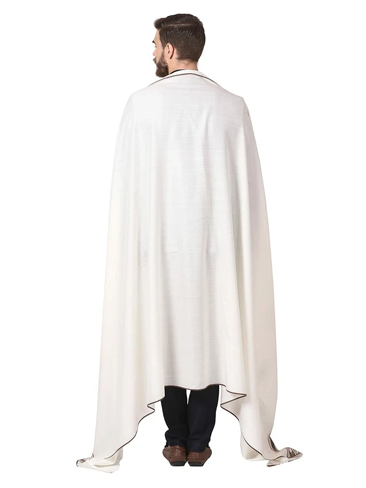 Мужские тонкой шерсти Kullu Lohi, сплетенный дизайн мужские шали цвет белый - Изображение 4 из 4