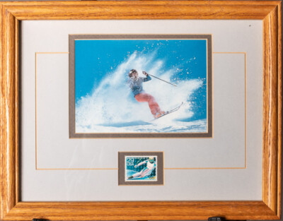 Vintage 11X14 FRAMED & MATTED  USA Olympic Ski Team U.S. 29 POSTAGE STAMP PRINT