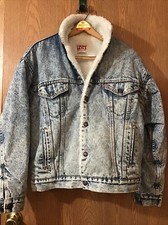 VTG LEVI'S SF 70609 SHERPA Chore MED Fleece TRUCKER Denim JACKET Biker Rancher M