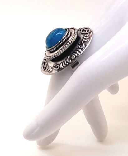 R001 Vintage retro ethnic chunky style Turquoise oval Adjustable fashion Ring - Picture 2 of 6