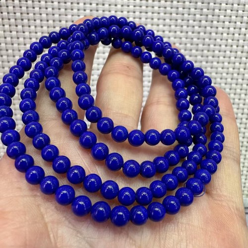 Pulsera de cuentas de cristal elástico azul real natural de 4,5 mm AAAAA - Imagen 3 de 9