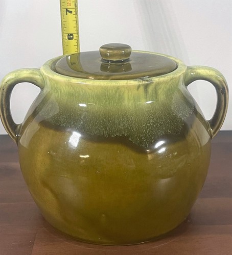 Olla de frijoles esmaltados de goteo verde vintage marcada EE. UU. - Imagen 7 de 12