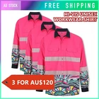 3PC Hi-Vis Work Wear Pink Long Sleeve Shirt Unisex Design Fashion Pockets Safety