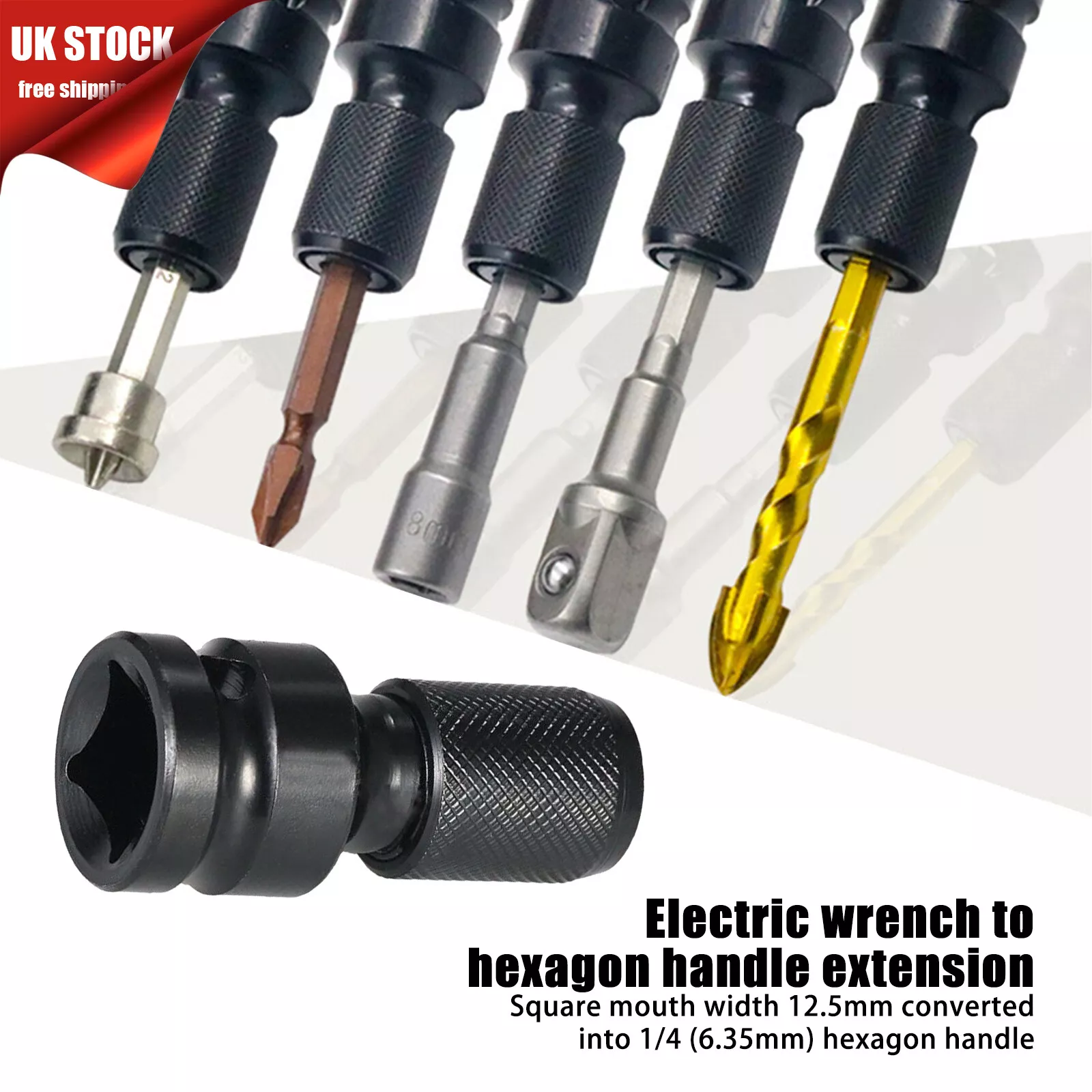 1/2 inch Square To 1/4 inch Hex Ratchet Socket Wrench Socket Adapter For Impact