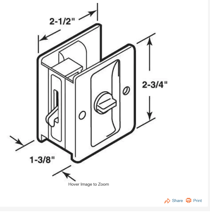 Prime Line N7239 23/4 Nickel Pocket Door Privacy Lock Pull sliding