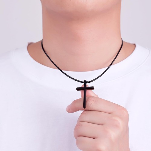Fiusem Cross Necklace for Men, Silver/Gold/Black Mens Cross Necklaces with 2.5mm - Picture 2 of 8