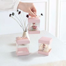 50Pcs Pink Cube Window Paper Party Wedding Birthday Cupcake Favour Gift Boxes