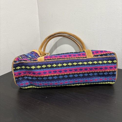 Missoni Multi-Color Knit Cotton/Cow Leather Medium Tote Shoulder Bag Italy - Picture 8 of 17