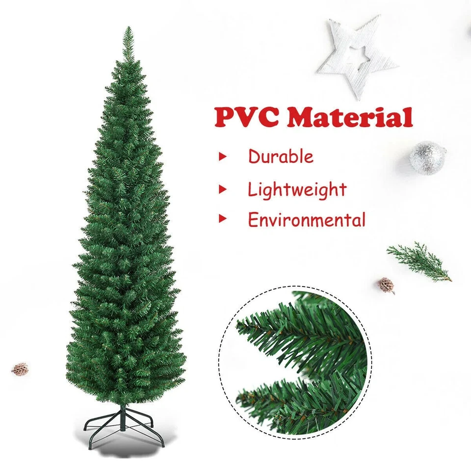 Slim Christmas Tree Pencil Pine Artificial Bushy XMAS Decoration 4FT 6FT 7FT 8FT - Image 2 of 2
