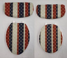 Stars Stripes Americana Patriotic Gold Glitter Toilet Seat Lid Tank Cover Set