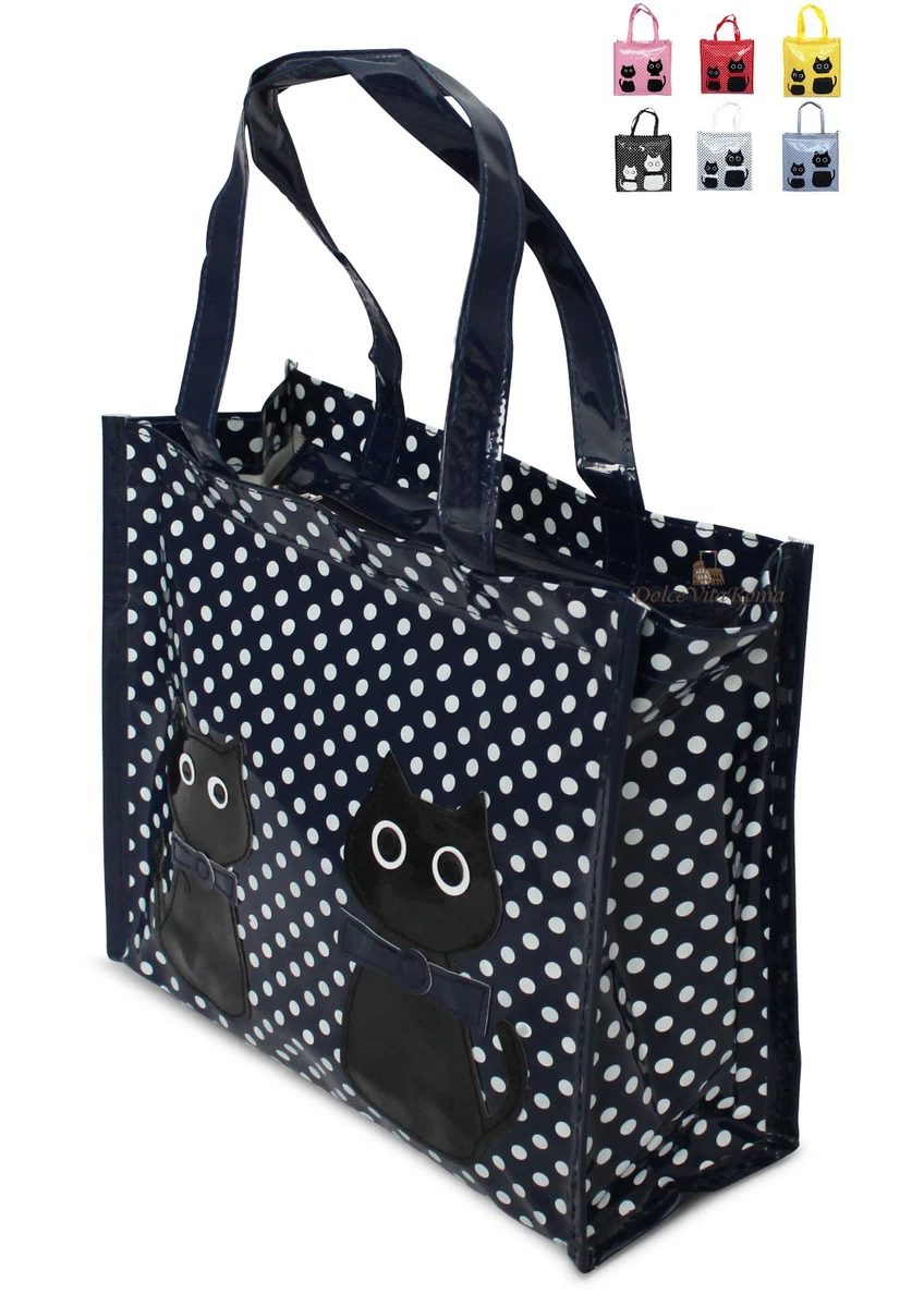 Borsa Shopper Donna In Plastica Busta Spesa Casual Fantasia Gattini Bag