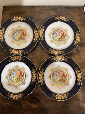 Set Of 4 Hi-luxe Best Porcelain Original 24 Ct Gold Japan Design Plates