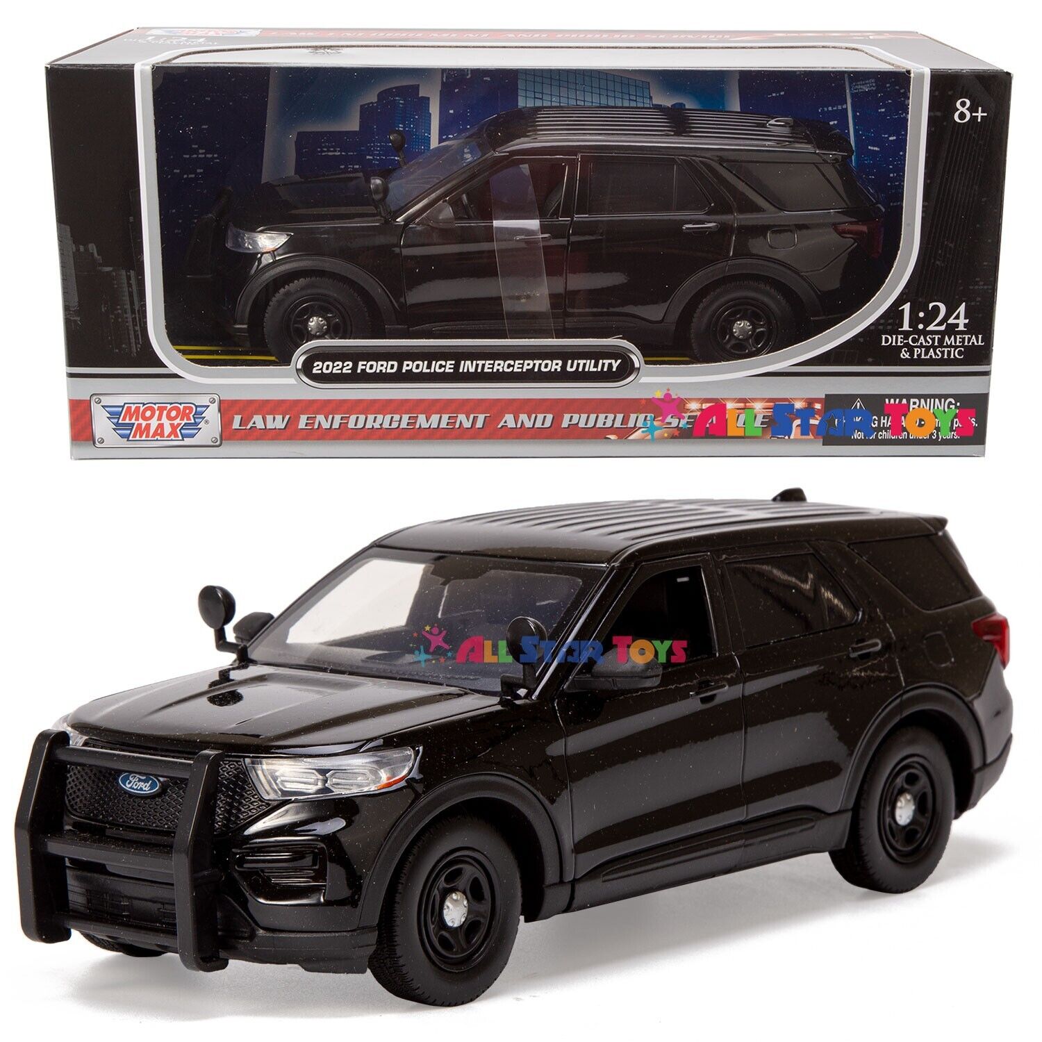 2022 Ford Explorer Police Diecast 1:24 Motormax Unmarked Sleek Top BLACK 76990