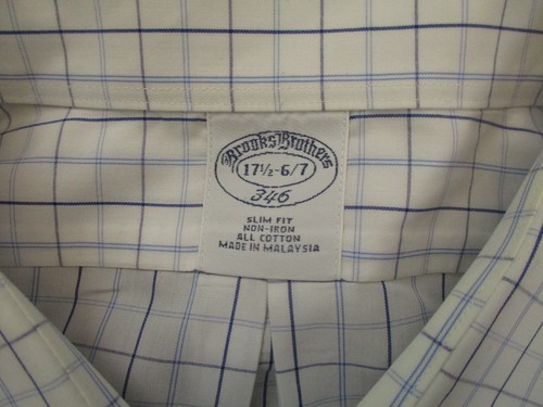 Brooks Brothers Shirt Mens Extra Large White Blue Plaid Button Up Non Iron Slim - Picture 3 of 7