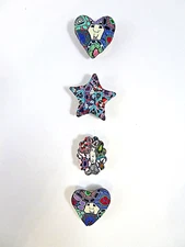 Button Covers Set Of 4 Whimsical Colorful Artistic Faces Artist Handmade