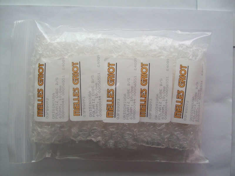 Set polarizing beam splitter cubes (5pcs), 670nm, 10mm, new, Melles-Griot, USA 