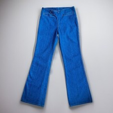 Vintage 70s Y2K Blue Denim Big Bell Bottom Jeans 32 x 38 Flare Low Rise 684 646