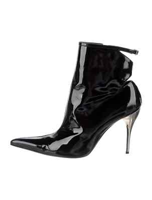 VERSACE Black Patent Leather Lace-Up Boots Size 9.5 IT 39.5 Good Cond. with Box