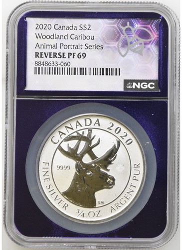 2020 Canada Silver Woodland Caribou Animal Portrait Series NGC PF69 Reverse PF