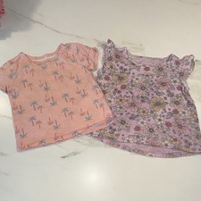 Pekkle 2T Girls Pink Purple Palm Tree Floral T-Shirts Set Short Sleeve Crew Neck