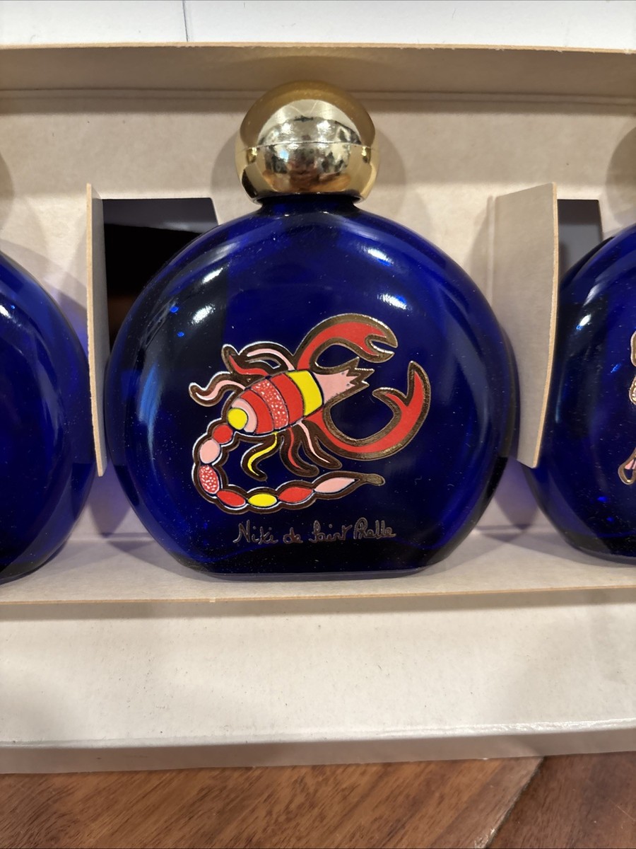 4 Niki de Saint Phalle Cobalt Blue Zodiac Perfume Bottles Empty