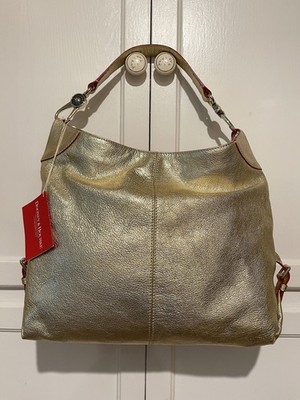 Dooney & Bourke Leather Medium Logo Lock Sac Shoulder Bag Metallic Gold NWT
