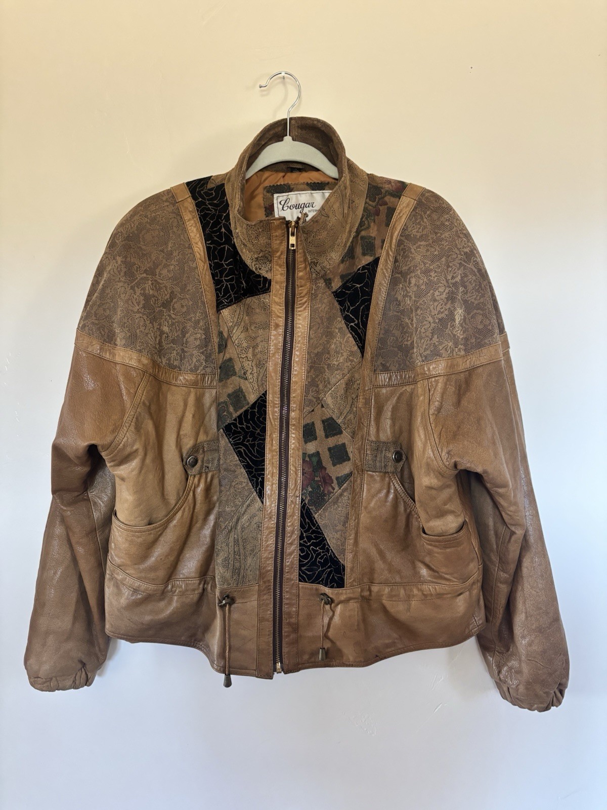 Vintage Patchwork Cougar Leather Jacket Women's S… - image 1