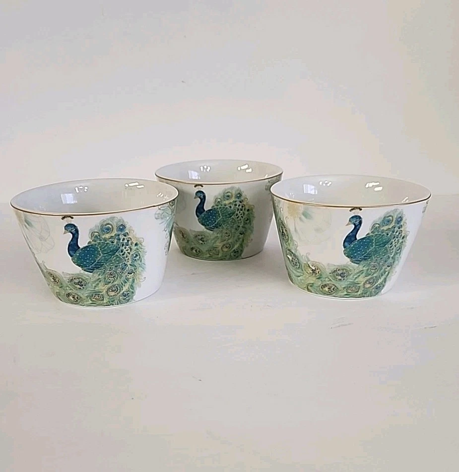 Juego de 3 tazones de postre de arroz sopa aperitivo pavo real 222 Fifth Lakshmi Foto 3 de 4