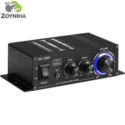 DC 12V Mini 2-Channel HIFI Stereo Audio Digital Power Car Amplifier Treble Bass