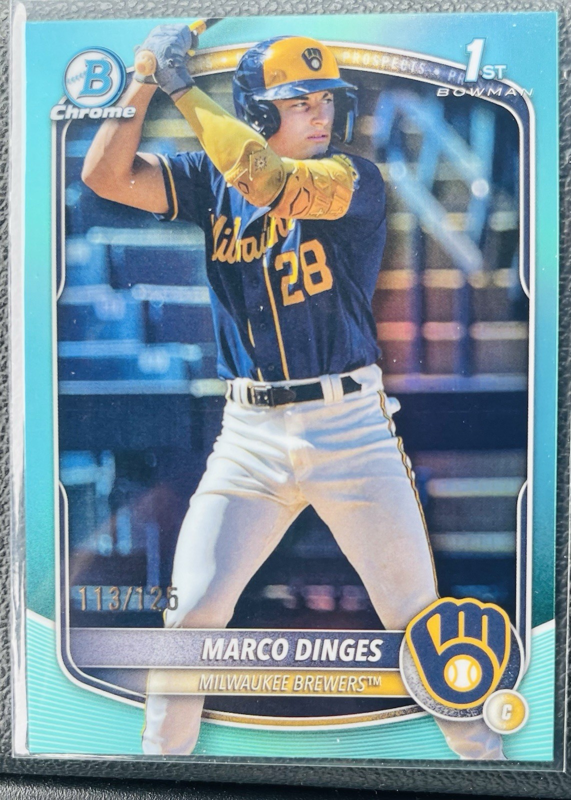 2025 Bowman Chrome Marco Dinges 1st Bowman Aqua Refractor /125 Milwaukee Brewers