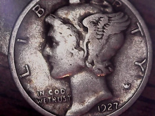 1927-S SILVER MERCURY DIME - GRADES "FINE"