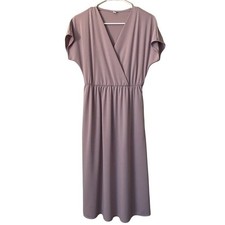 Uniqlo pink purple bridesmaid dress vneck wrap short sleeved ruched formal dress
