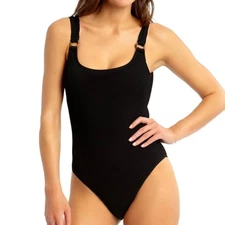 CALIFORNIA WAVES Black Stretch O-Ring Textured One Piece Swimsuit Juniors M NWT