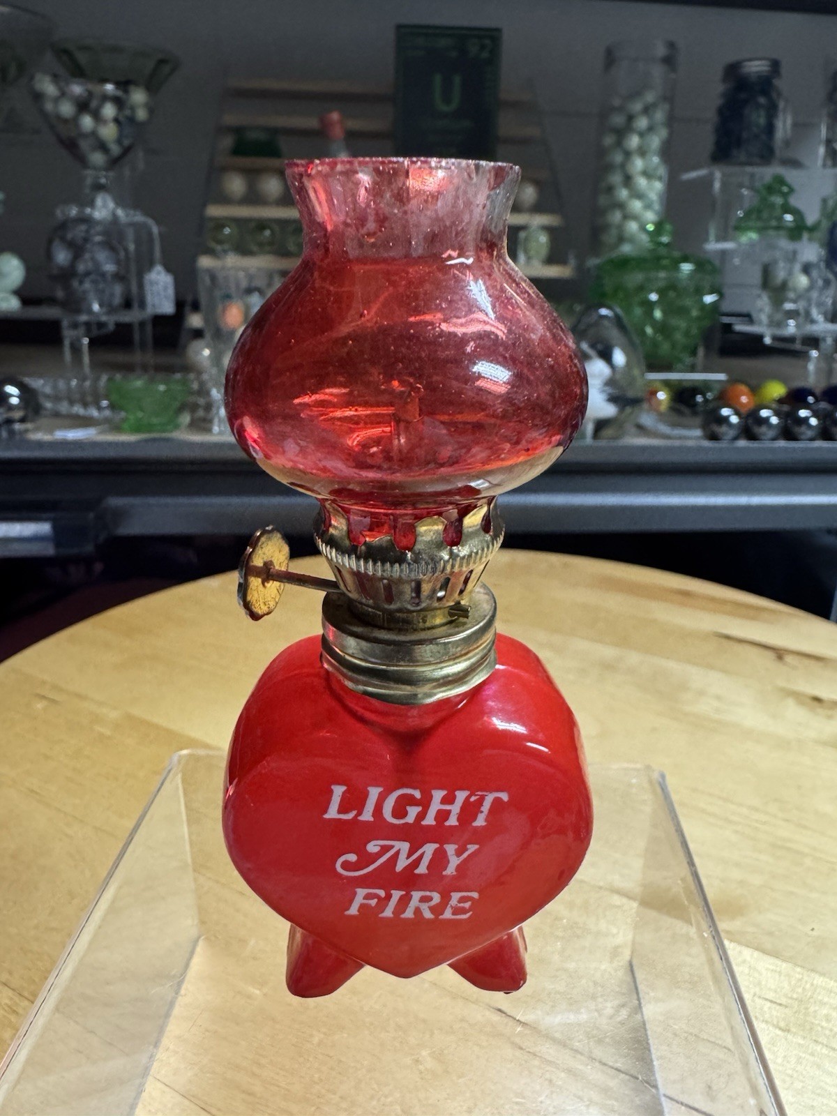 5206 Antique 1875-1925 Hong Kong”LIGHT MY FIRE” Glass Oil Kerosene Lamp