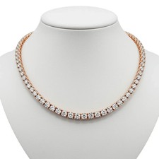 CERTIFIED 30CT ROUND NATURAL DIAMOND TENNIS NECKLACE 14K ROSE GOLD 16 INCH