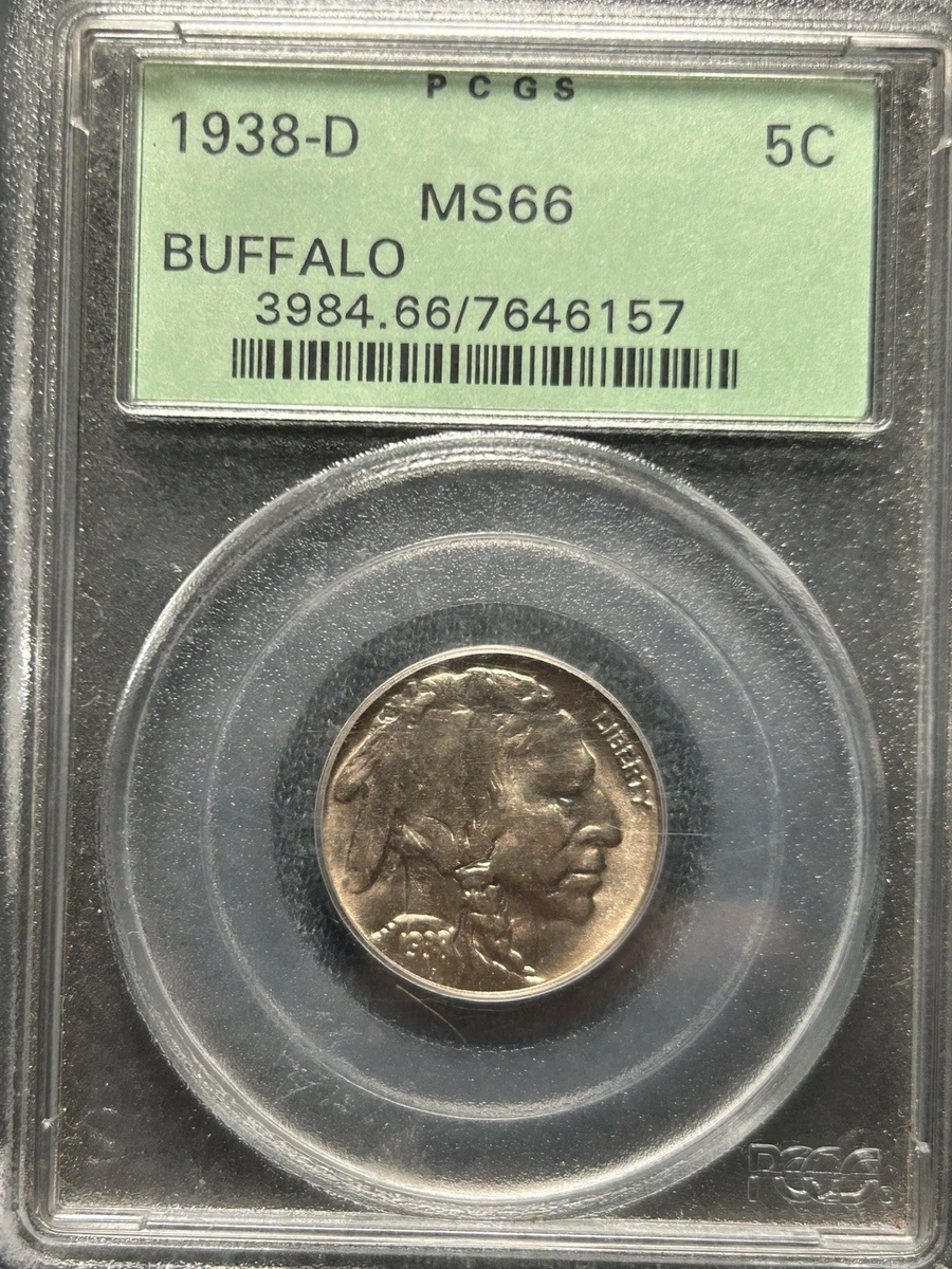 PCGS Certified MS 66 Graded 1938 Year US Buffalo Nickels (1913