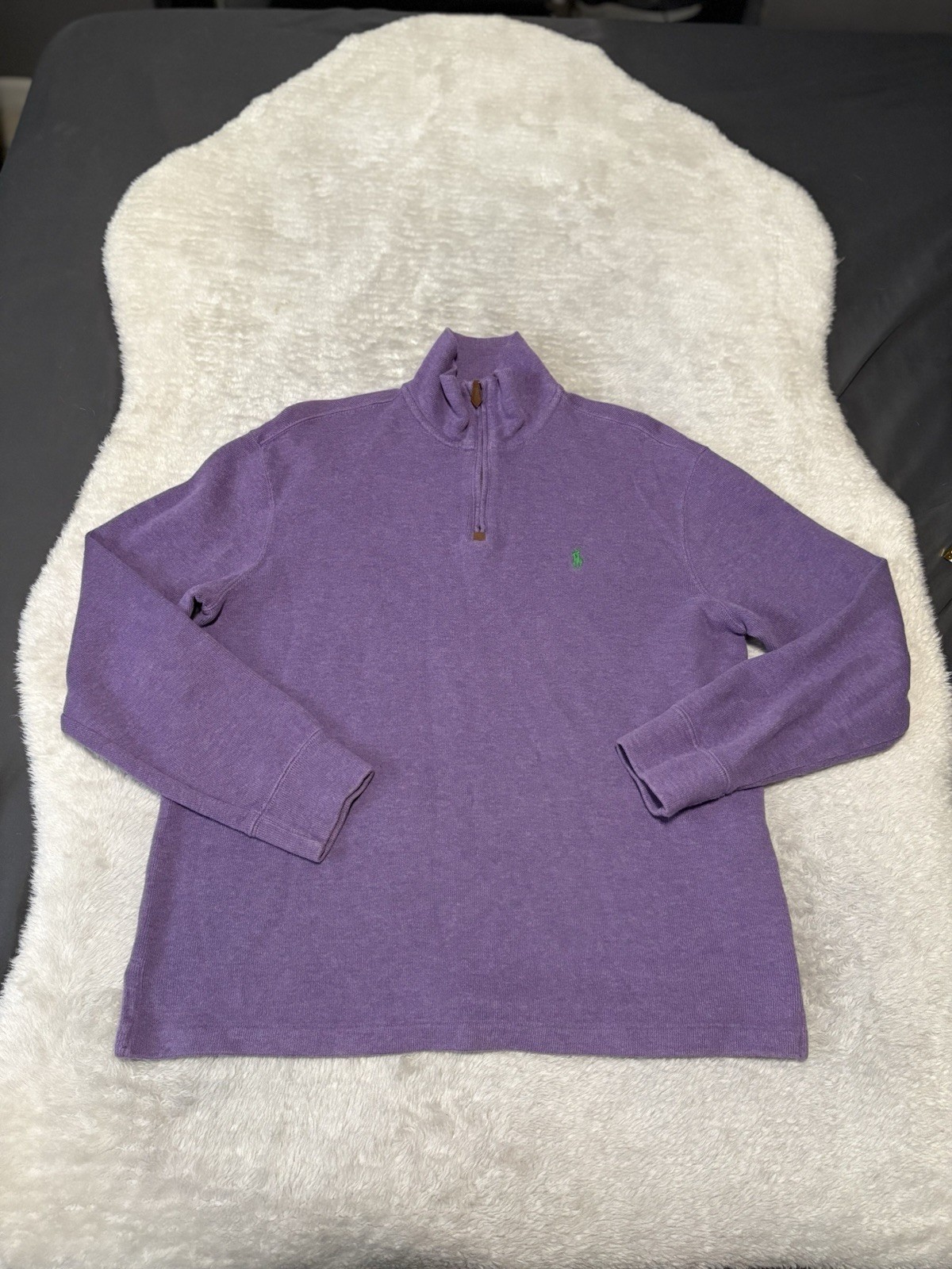 Polo Ralph Lauren Uomo Viola 1 4 Zip Pullover Felpa Verde Pony Medium