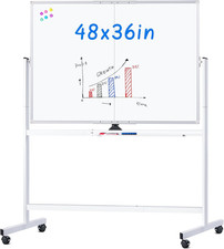 Rolling Whiteboard, 48X36 Large Magnetic White Board with Stands, Big Double-Sid