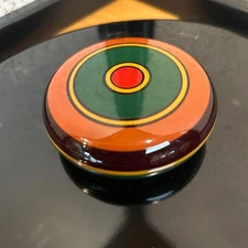 Urushi Lacquer Incense Container Red Green Orange Pattern, 8cm