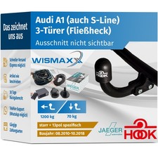 ANHÄNGERKUPPLUNG für Audi A1 8X1, 8XK 10-18 starr HOOK +13pol E-Satz spezifisch