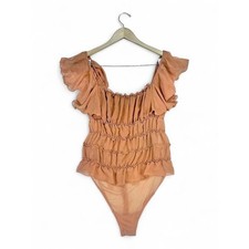 Free People Ruffled Tiered Sheer Bodysuit - Rust, Size L