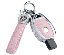 for Mercedes Benz key fob cover Genuine Leather with Keychain,Leather key cas...