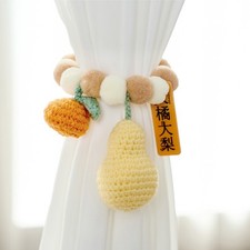 A Pair of Gauze Curtain Binding Ropes Orange Pear Tie-Backs Magnetic Buckle Cute
