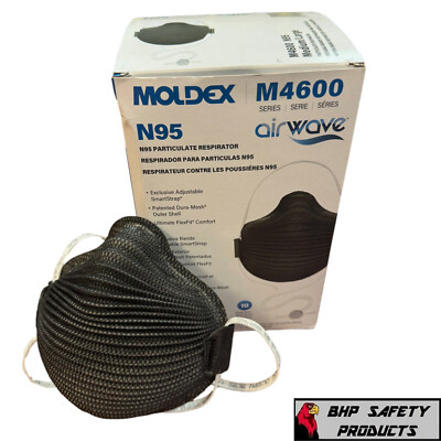 Moldex M4600N95 Airwave Respirator Mask Adjustable SmartStrap, Black (Box of 10)