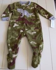 Boys Carter's Green Fleece Camo T Rex Dinosaur Footed Blanket Sleeper Sz 12M